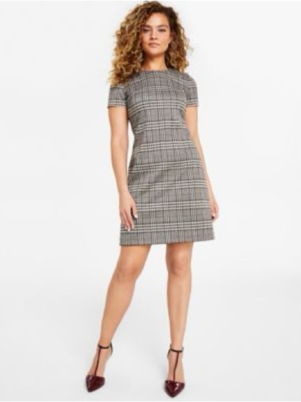 Calvin Klein Gray Plaid Short Sleeve Mini Dress
